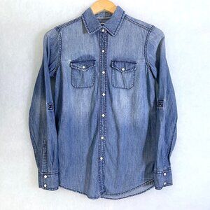 Arizona Jeans Women's Denim Shirt Pearl Snap Front Long Sleeves Western size XS